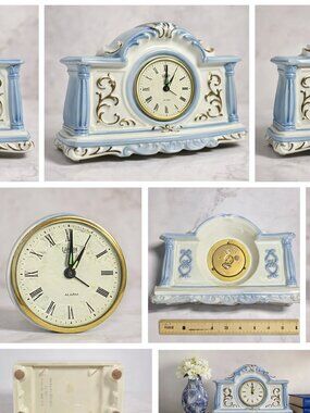 CL-01-Vintage Porcelain Clock Gold Trim Working Made Japan Decor